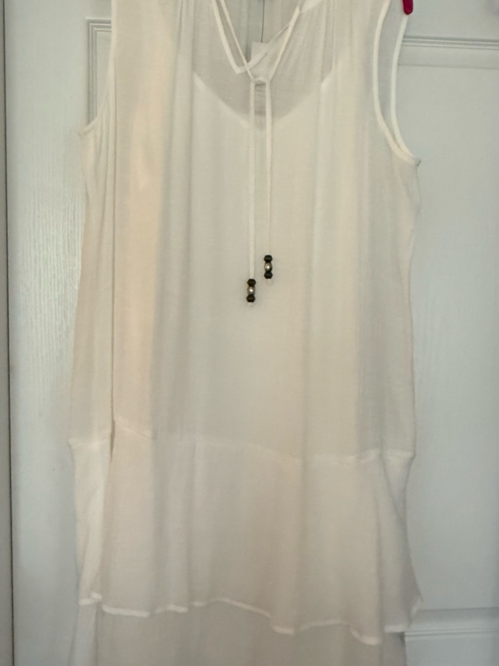 Kohl's Paper White Sleeveless Tiered V-Neck Dress with Tassel Ties